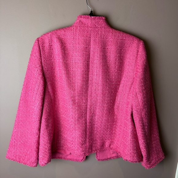 Ann Taylor Cutaway Fringe Tweed Jacket Pink 14 - Picture 8 of 11